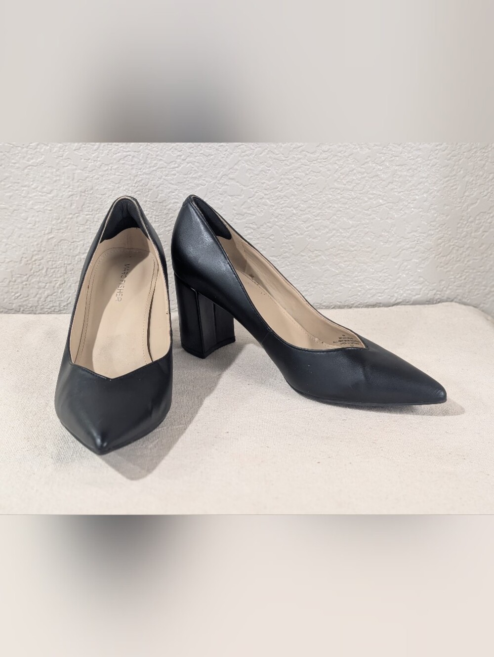 Marc Fisher Caitlin Womens Pumps Sz 9M Black Slip On Pointed Toe Block Heel